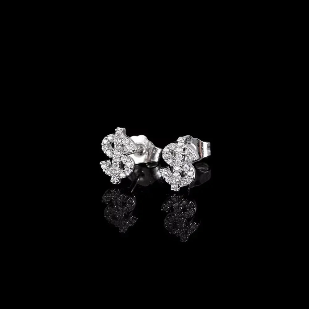 🆕 Dollar Sign Diamond Studded Earrings, 18K White Gold Hypoallergenic 🆕